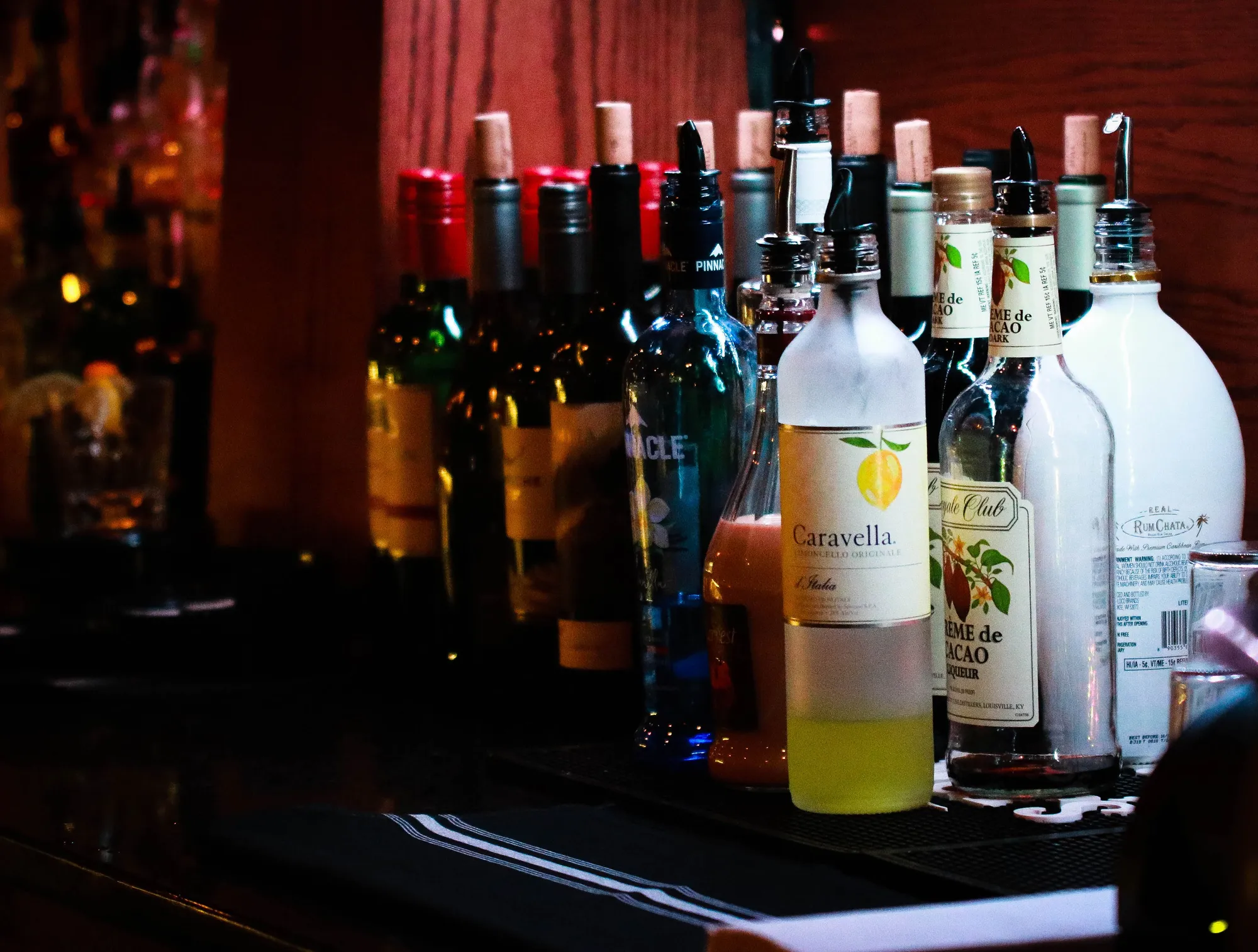Bottles lined up behind the Bistro's bar