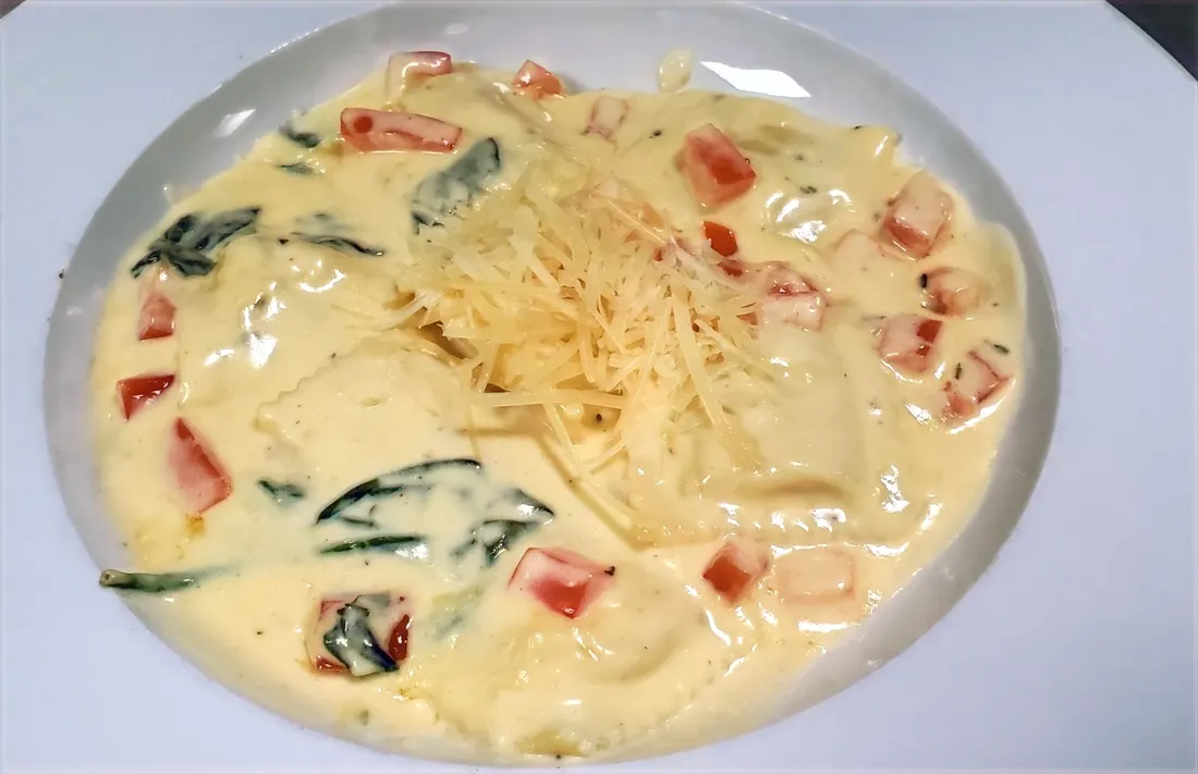 Lobster ravioli in lemon cream sauce