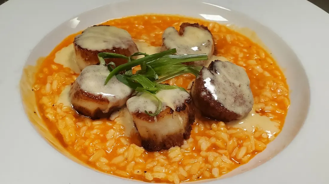 Seared sea scallops on seasonal risotto